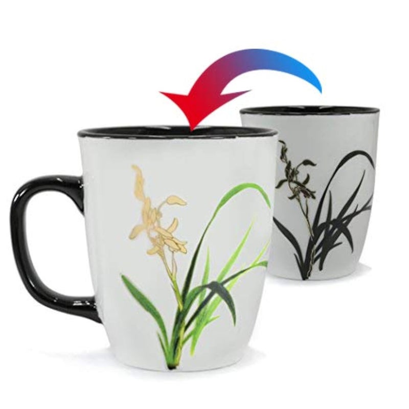 Asmwo Funny Ceramic Magic Heat Color Changing Coffee Mug with Orchid Printing for Women Personalized White Green Tea Cup Large Mugs for Mom,Girl, Grandma and Man 16 oz - Image 1